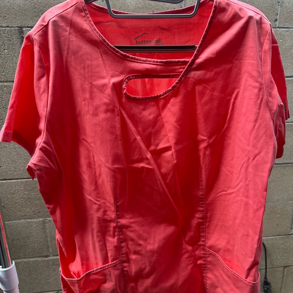 Butter Pink and Red Cut Out Short Sleeve Tee